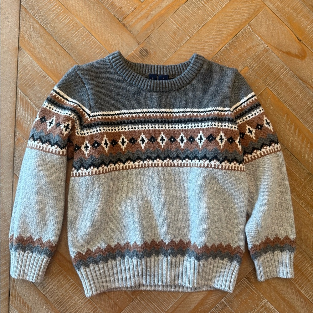 Janie and Jack Gray and Brown Crewneck Sweater 3t